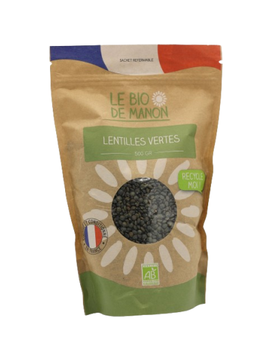 Lentilles vertes bio de France 500g en sachet - Le Bio de Manon Peynier Lentilles vertes bio de France 500g en sachet - Le Bio de Manon Peynier