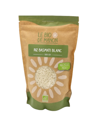 Riz basmati blanc bio 500g en sachet - Le Bio de Manon Peynier Riz basmati blanc bio 500g en sachet - Le Bio de Manon Peynier