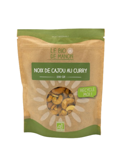 Noix de cajou bio au curry en sachet 200g - Le Bio de Manon Peynier