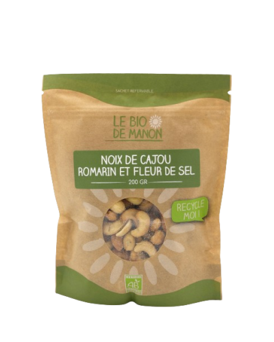 Noix de cajou bio au romarin et fleur de sel en sachet 200g - Le Bio de Manon Peynier
