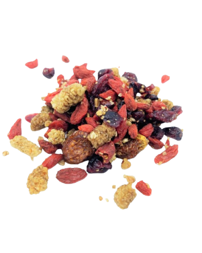 Mélange énergie bio - cranberries, baies de goji, physalis et mûres blanches - Le Bio de Manon Peynier Mélange énergie bio - cranberries, baies de goji, physalis et mûres blanches - Le Bio de Manon Peynier