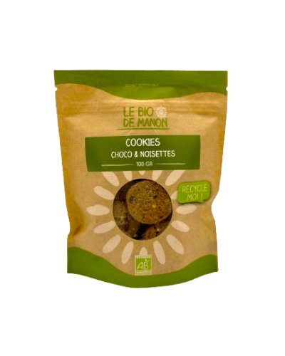 Cookies bio choco noisettes à la farine de drêches 100g en sachet - Le Bio de Manon Peynier