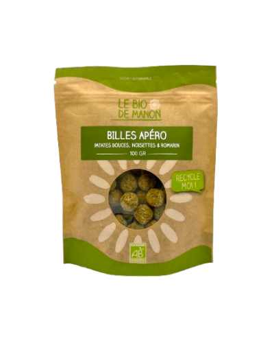 Billes apéro patates douces, noisettes et romarin bio 100g en sachet - Le Bio de Manon Peynier Billes apéro patates douces, noisettes et romarin bio 100g en sachet - Le Bio de Manon Peynier