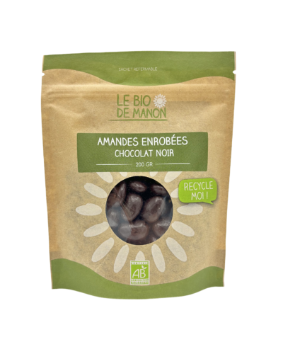 Sachet 200g d'amandes enrobées de chocolat noir 100% bio, Le Bio de Manon