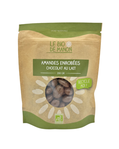 Sachet 200g d'amandes enrobées au chocolat au lait bio, Le Bio de Manon